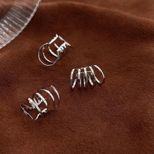 Silver Copper Clip On Drop Earrings For Women Vintage Geometric Hoop Ear Cuff Minimalist Style