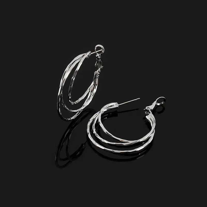 Elegant Silver Alloy Multi Layer Spiral Hoop Stud & Clip On No Piercing Statement Earrings