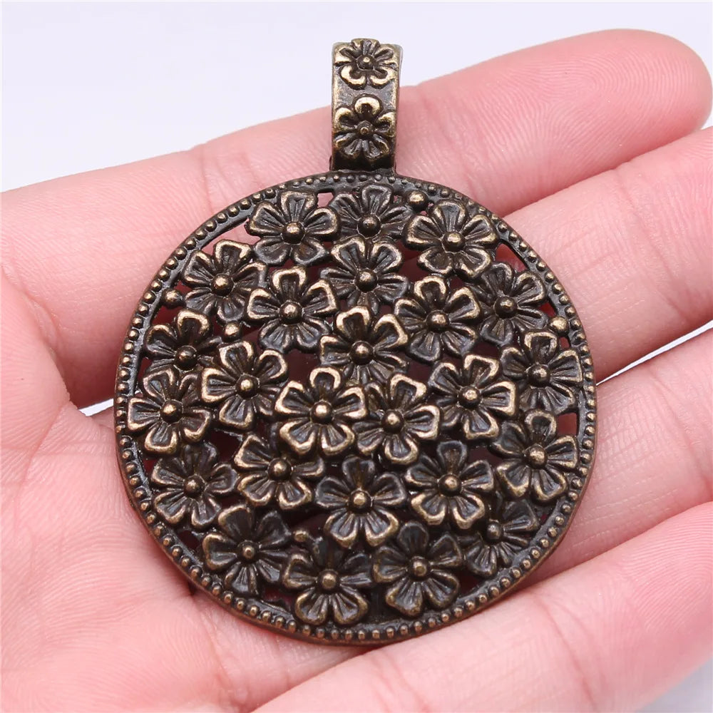 58x45mm 13.3g Multicolor Zinc Alloy Round Disc Flower Charm Pendant for DIY Necklace Jewelry Making