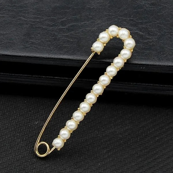 Elegant Gold Alloy Safety Pin Brooch With Faux Pearls, Vintage Sweater Scarf Buckle Lapel Pin Gift