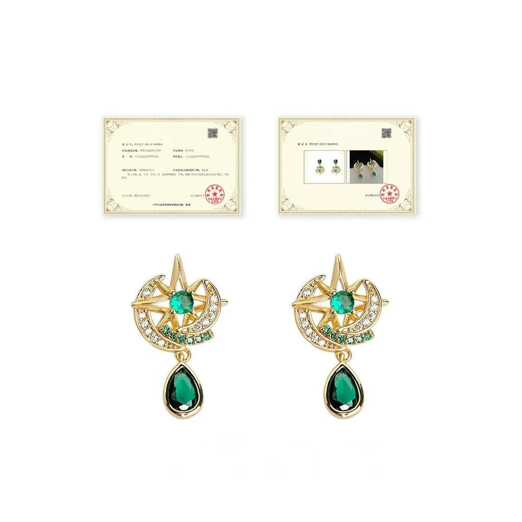 14K Gold Plated Moon Eight Point Star Micro Pave Zircon Copper Drop Earrings