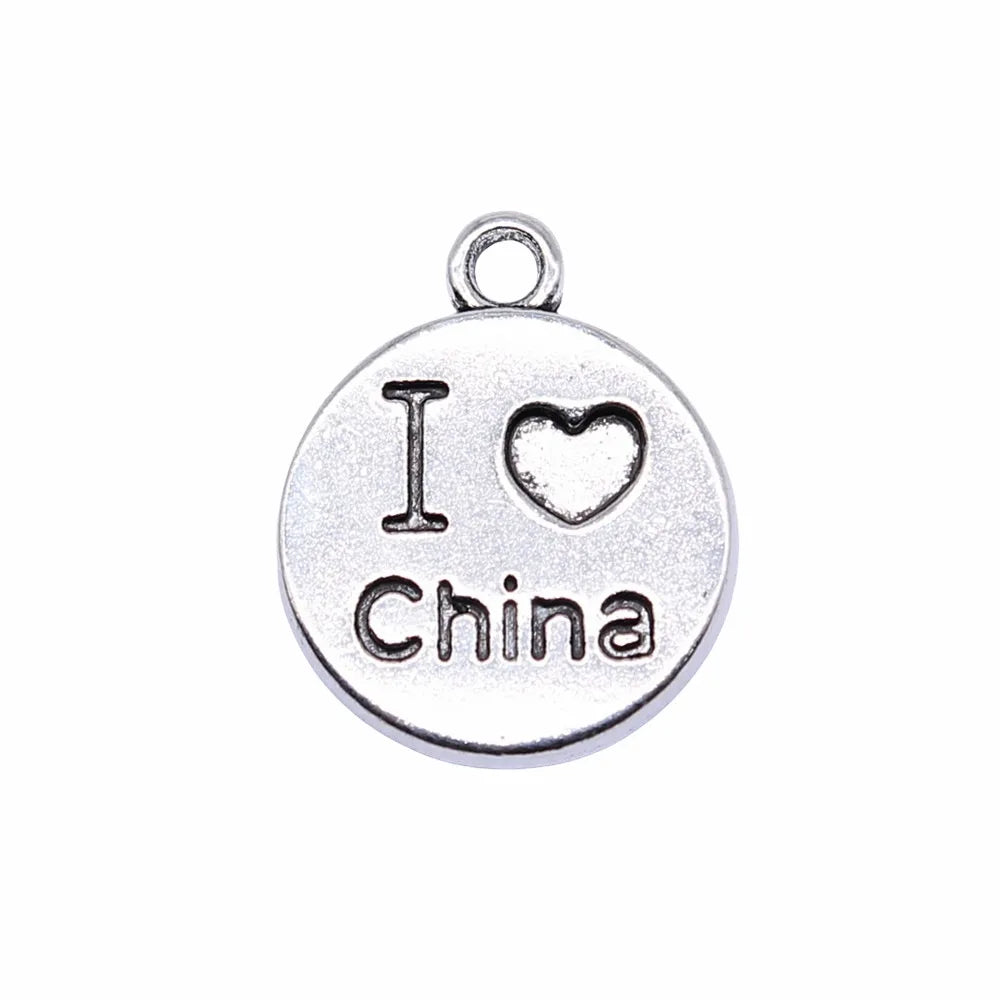 17x14mm 1.5g Antique Silver Zinc Alloy I Love China Charm Pendant for DIY Bracelet Necklace Making