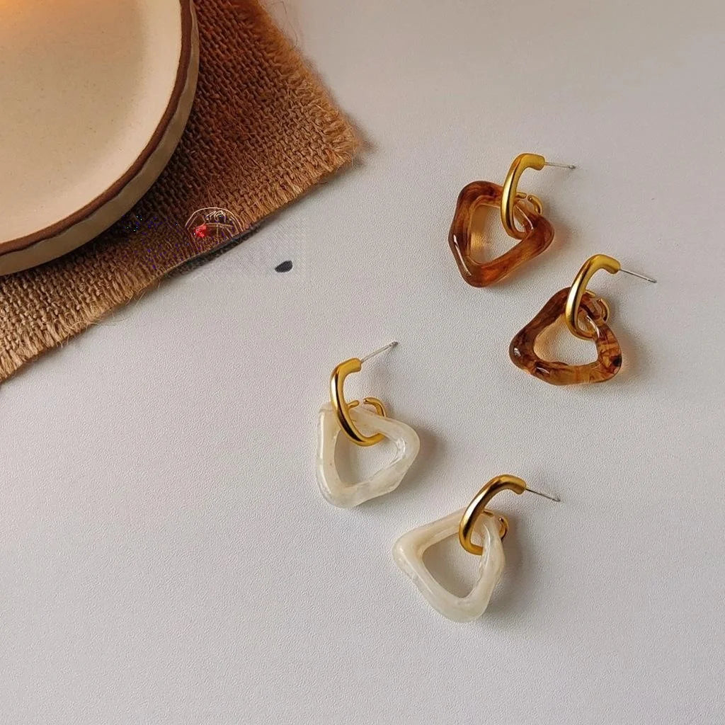 Caramel Matte 14K Gold Plated Hollow Triangle Acrylic Stud Earrings For Women