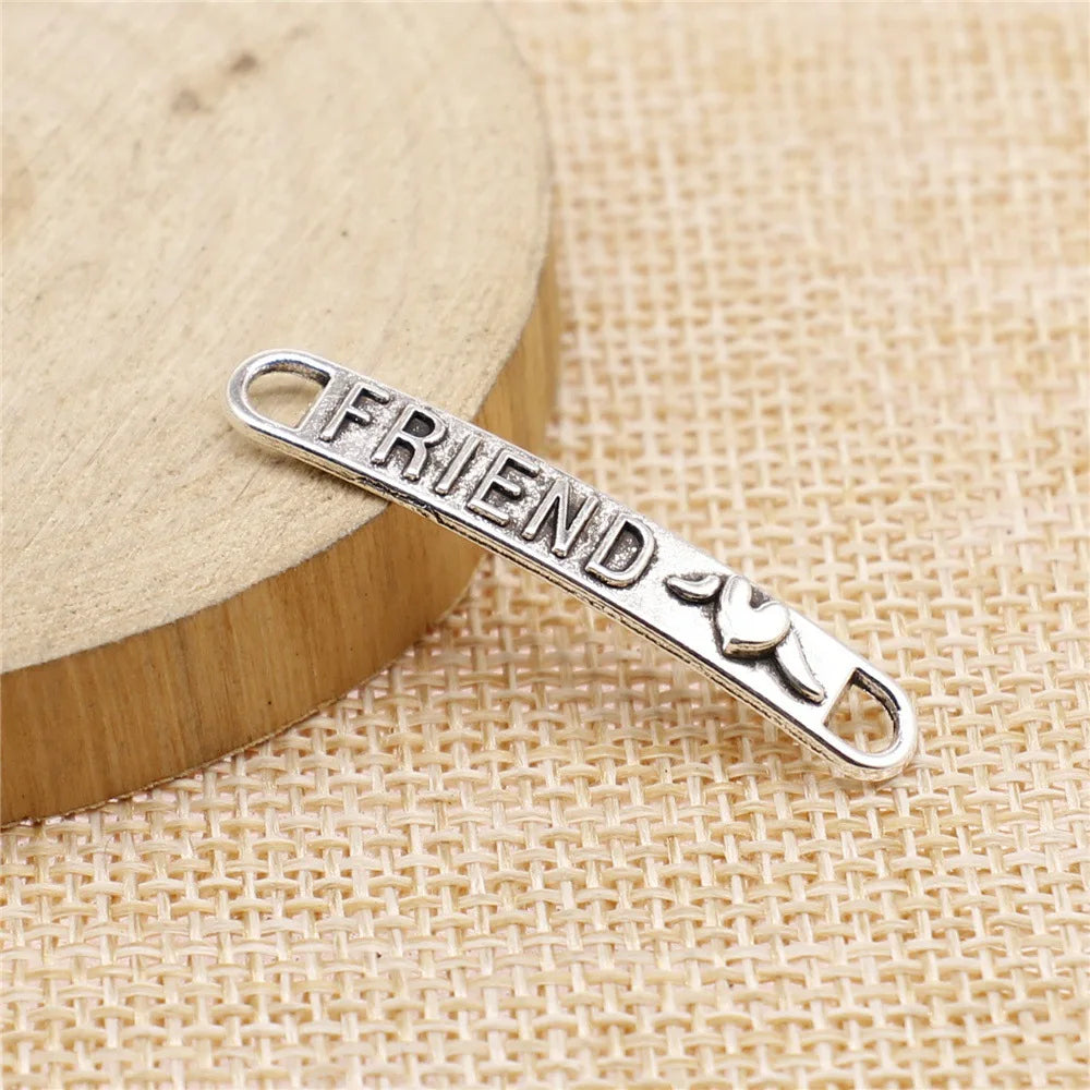 39x6mm 1.5g Antique Silver Zinc Alloy Friend Word Connector Charm for DIY Bracelet Jewelry