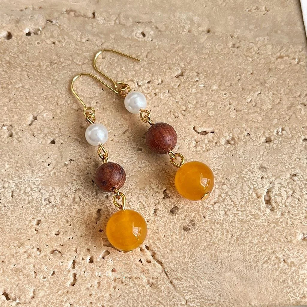 Vintage Ethnic Natural Stone Long Tassel Drop Earrings Handmade Geometric Round Oval Jewelry