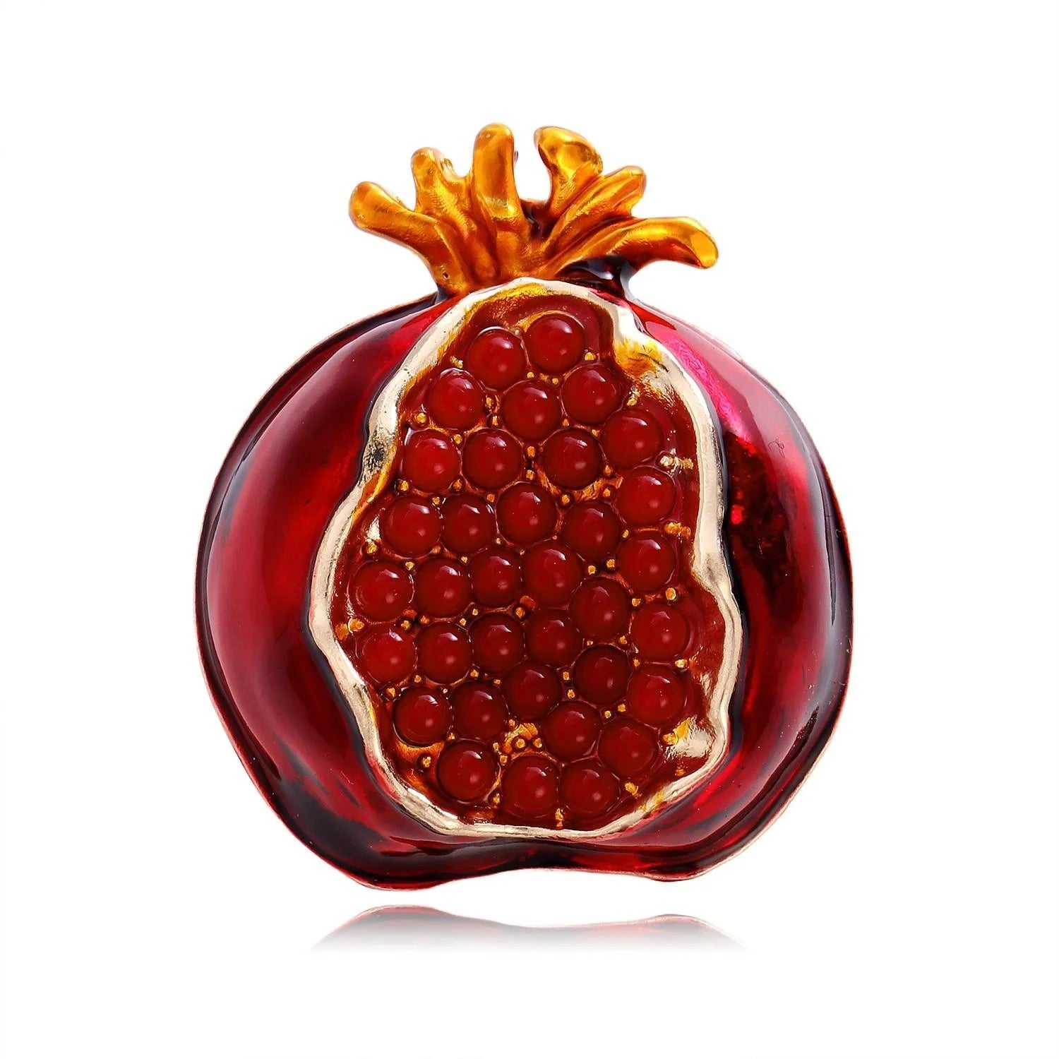 Elegant Enamel Pomegranate Brooch With Red Rhinestone Beads, Luxury Lapel Pin Corsage Suit Accessory Gift
