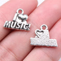 17x13mm 1.18g Antique Silver Zinc Alloy I Love Music Charm Pendant for DIY Music Theme Jewelry Making