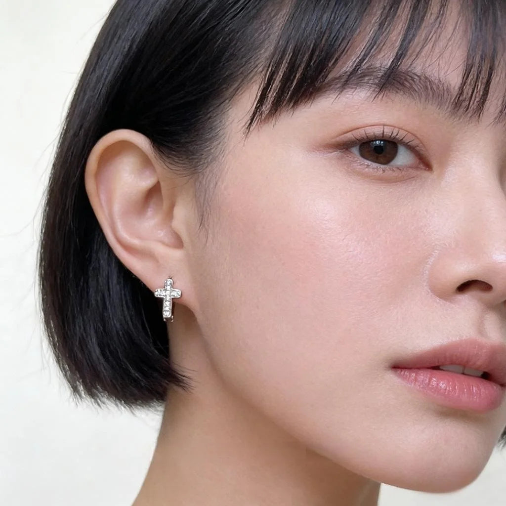 Unisex Geometric Cross Micro Pave Zircon Copper Drop Earrings Minimalist Cool Style