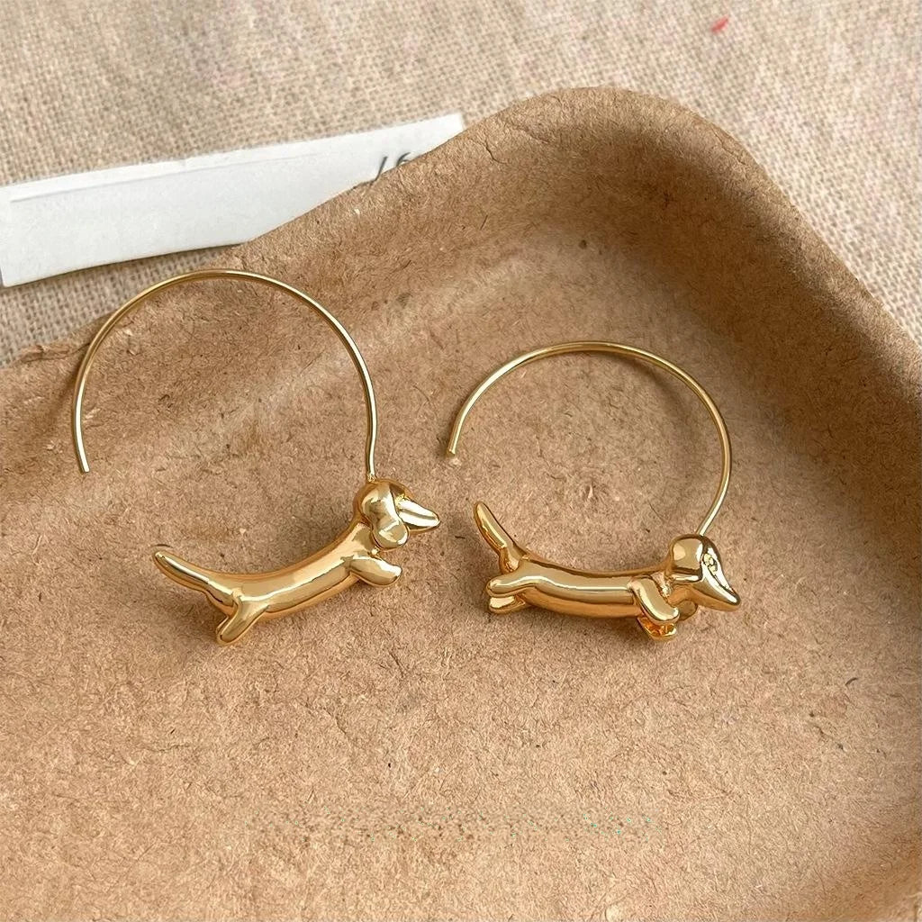 Matte Copper Dachshund Hoop Earrings Cute Niche Design Animal Dog Fashion Jewelry