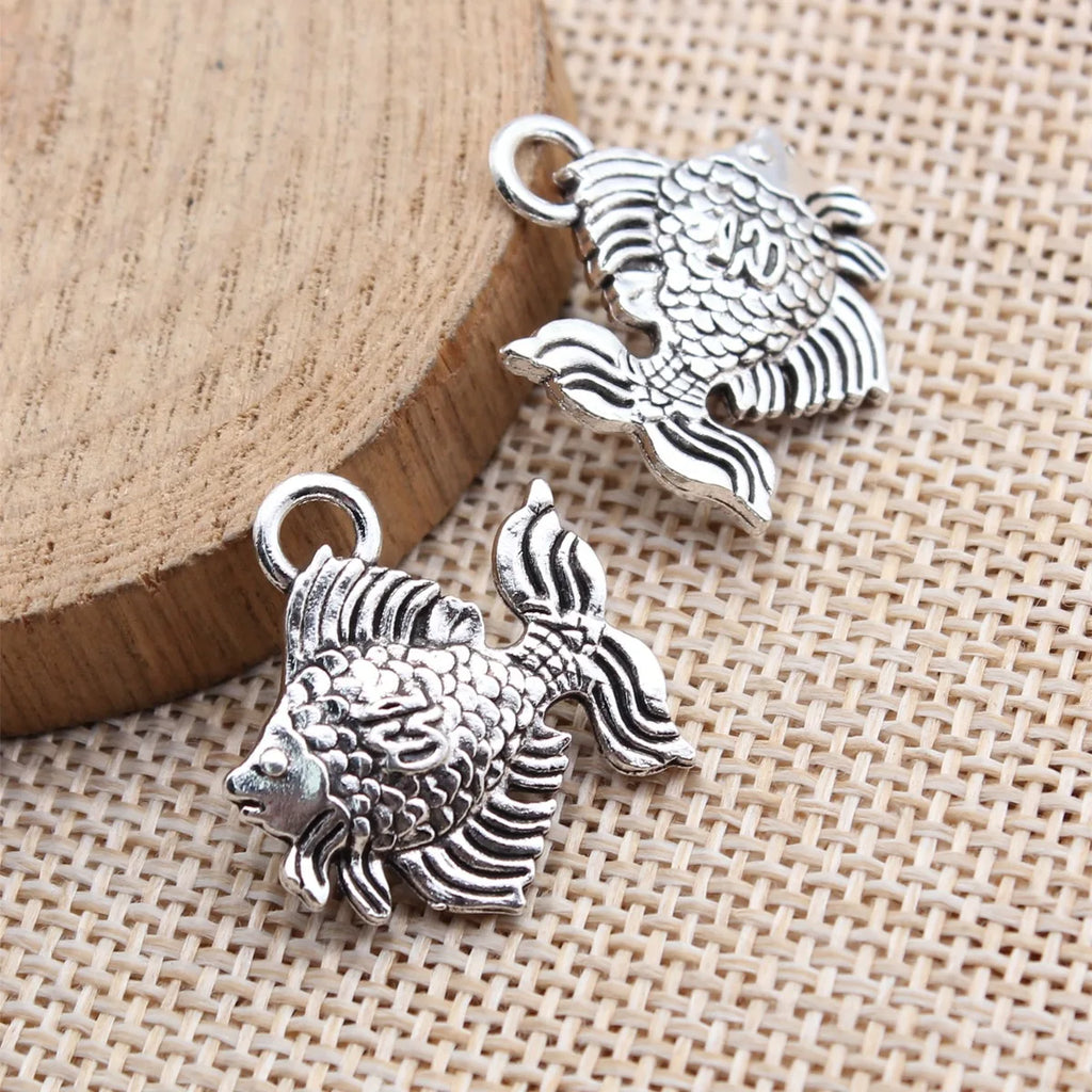 23x21mm 3.7g Antique Silver Zinc Alloy Ornamental Fish Charm Pendant for Necklace Bracelet DIY Jewelry