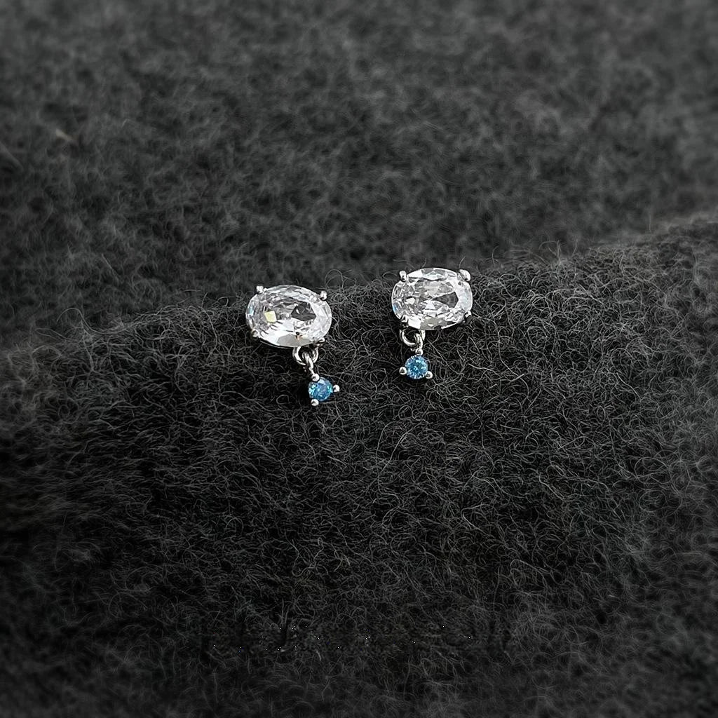Mini Geometric Zircon Copper Drop Earrings Silver Plated Round Oval Vacation Style Jewelry