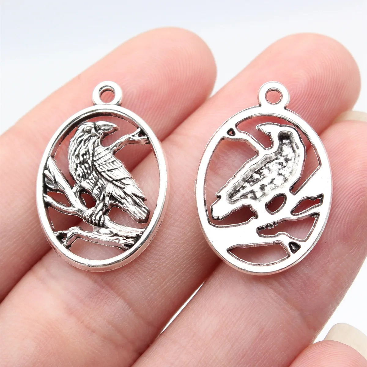 25x17mm 2g Antique Silver Zinc Alloy Crow Charm Pendant for Bracelet Necklace DIY Jewelry Making
