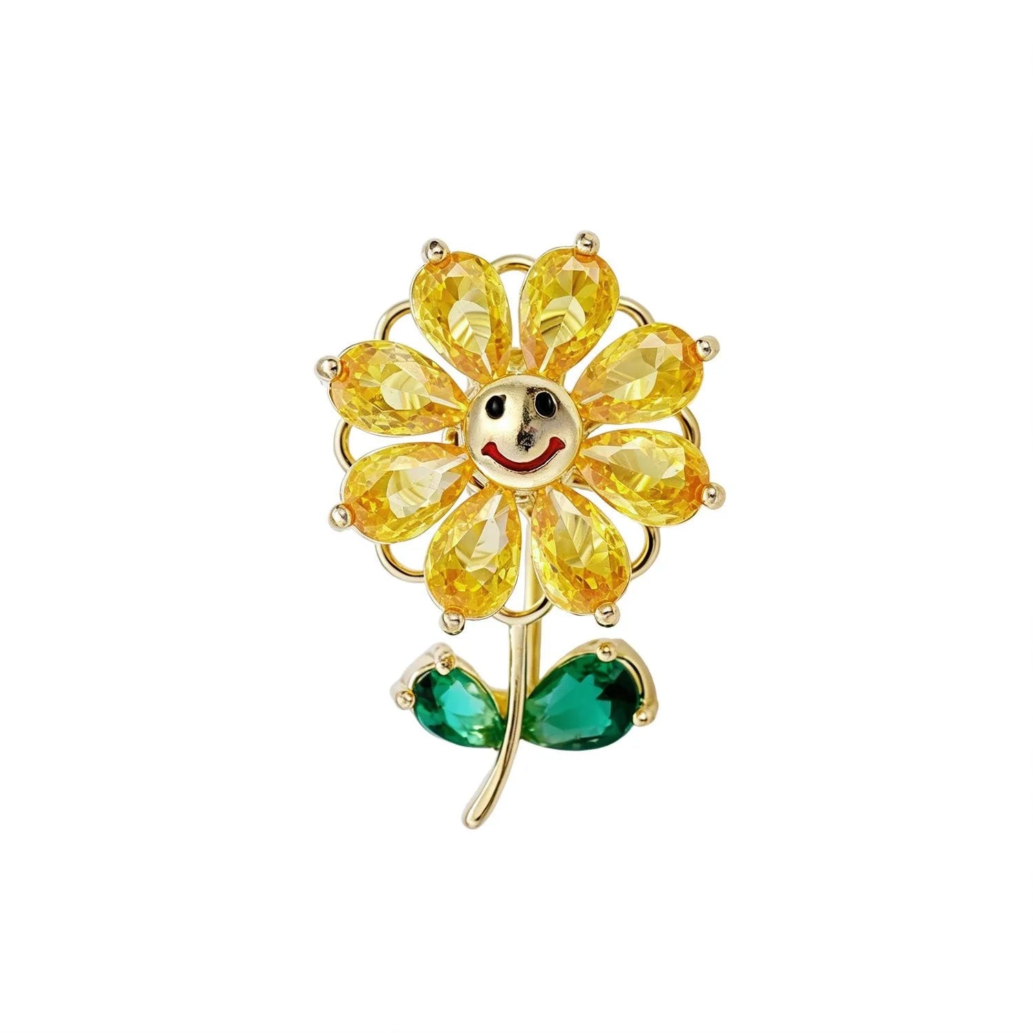 Luxury Rhinestone Flower Sunflower Cherry Brooch, Gold Alloy Lapel Pin Corsage Suit Accessory Gift