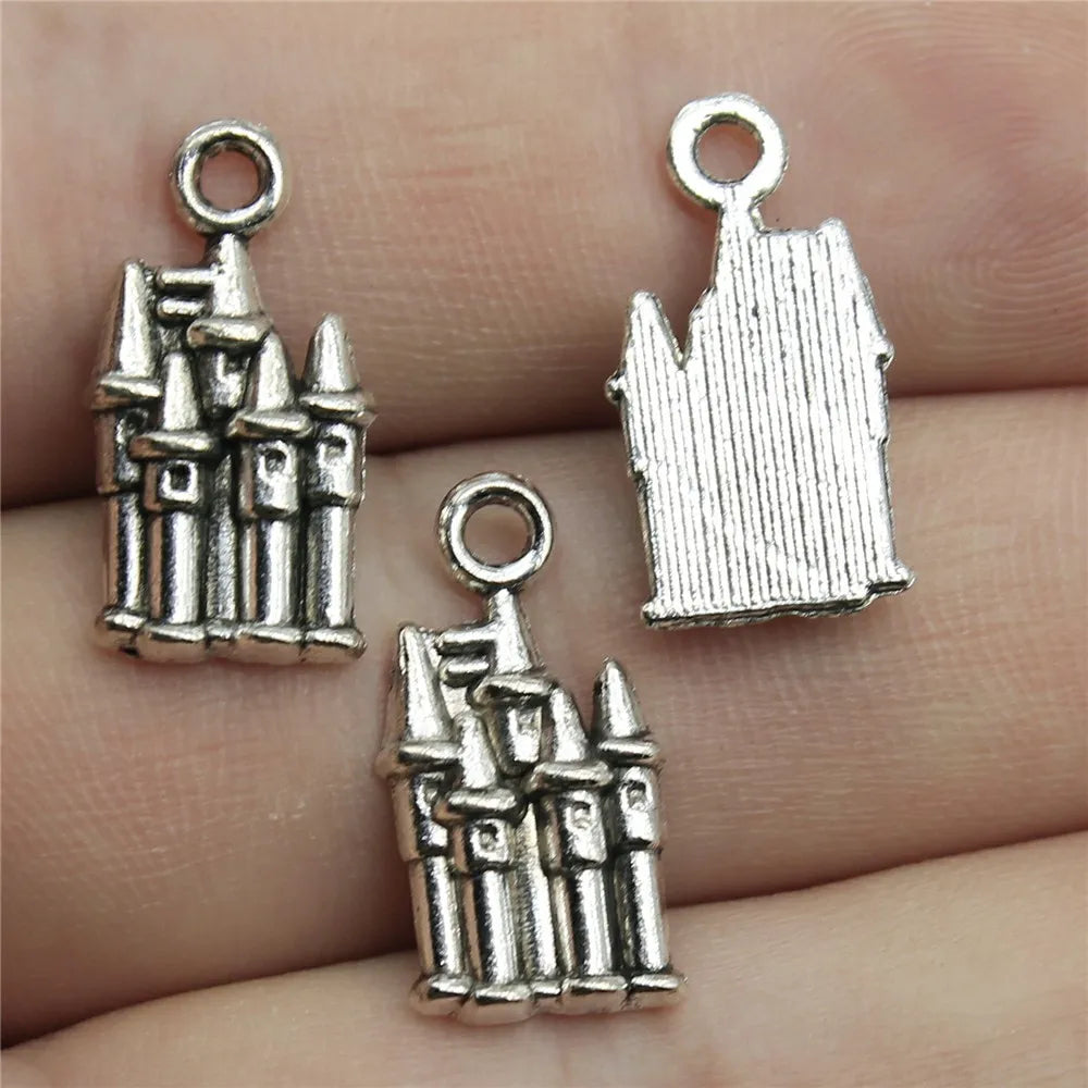19x10mm 1.2g Antique Silver Zinc Alloy Castle Charm Pendant for DIY Necklace Bracelet Making