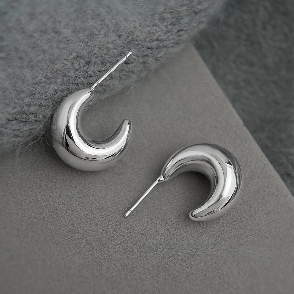 Minimalist Eco Copper Hollow Geometric C Shape Drop Earrings For Women