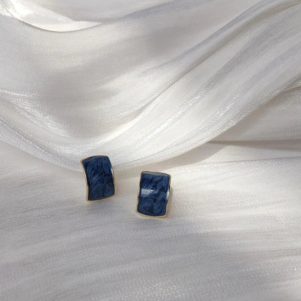 14K Gold Plated Alloy Mysterious Blue Gradient Enamel Geometric Stud Earrings For Women