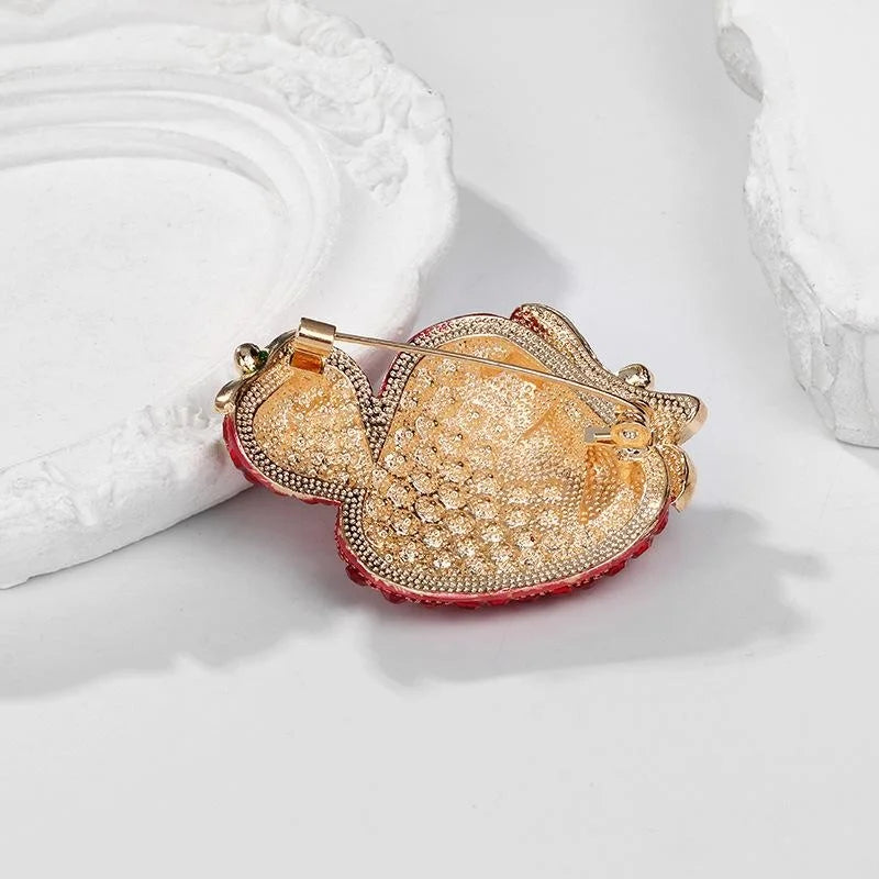 Luxury Full Rhinestone Double Strawberry Alloy Enamel Brooch, Cute Fruit Lapel Pin Corsage Gift