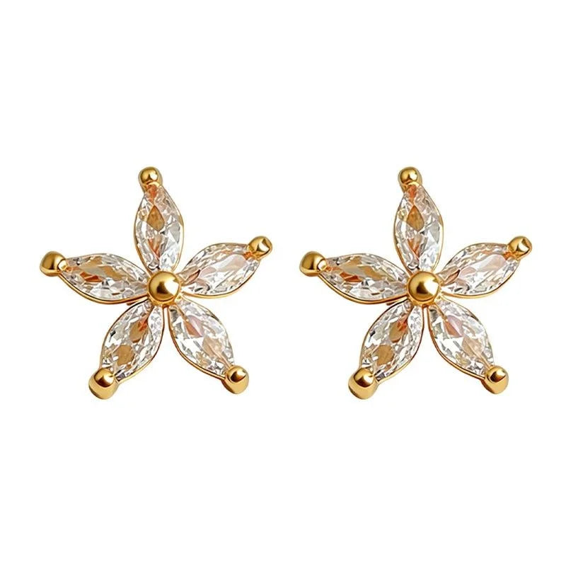 Academy Style Zircon Flower Stud Earrings Copper Sweet Minimalist Daily Jewelry