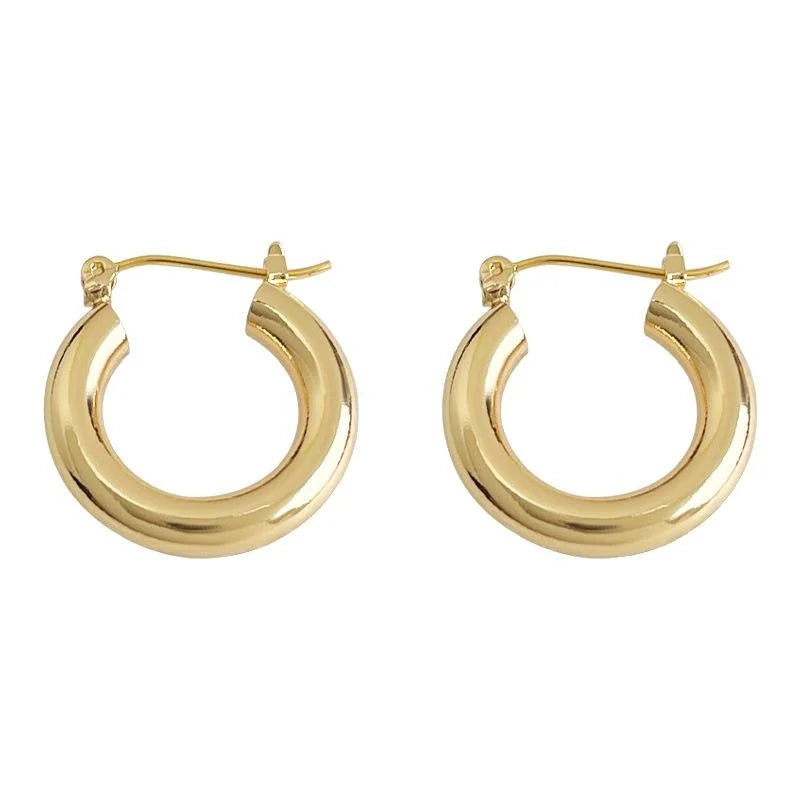 14K Gold Plated Copper Round Geometric Drop Earrings Minimalist Everyday Jewelry
