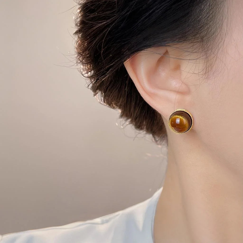 Vintage Alloy Round Geometric Stud Earrings Minimalist Commuter Style Jewelry