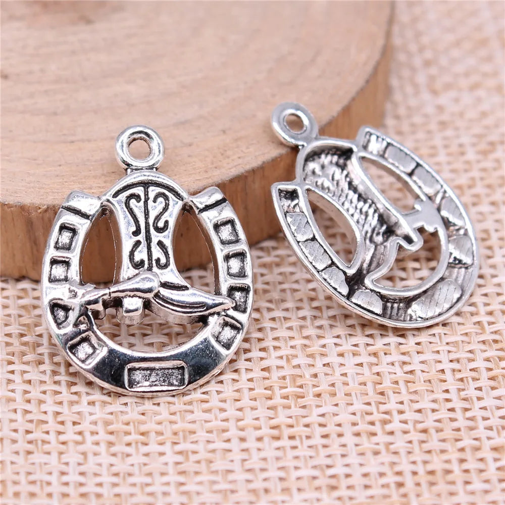 25x19mm 1.8g Multicolor Zinc Alloy Boot Horseshoe Charm Pendant for Necklace Bracelet Making