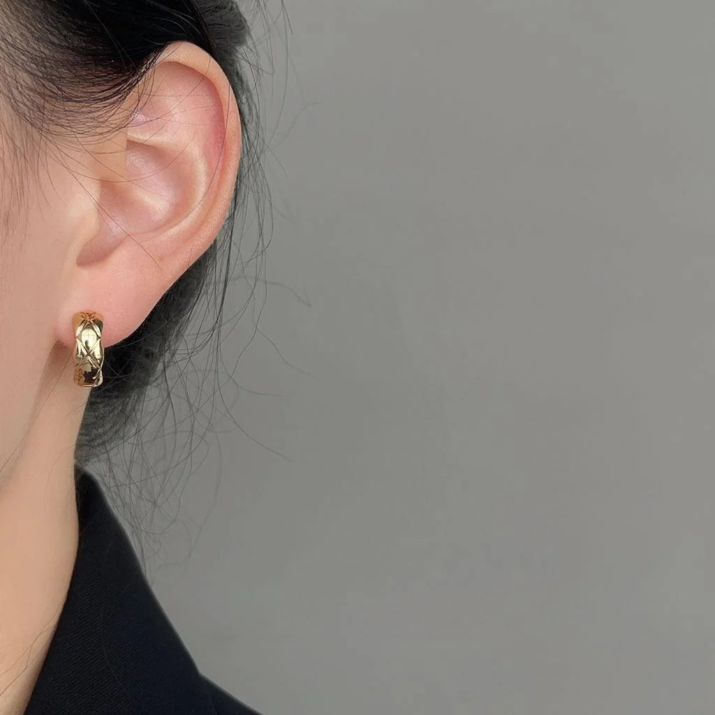 14K Gold Plated Copper Geometric Round Stud Earrings Minimalist Commuter Fashion