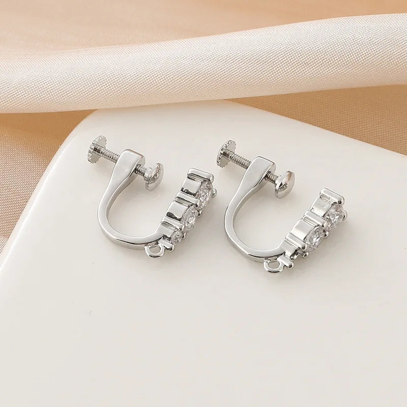 Elegant Gold Alloy Zircon Triple Stone Mini Hoop Stud & Clip On No Piercing Screw Back Earrings