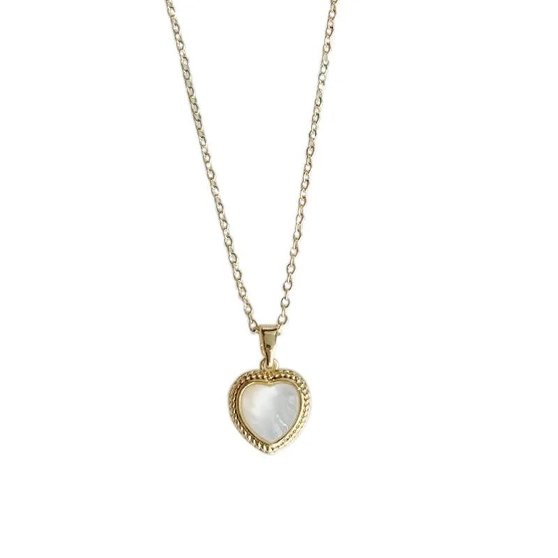 18K Gold Plated Copper Real Shell Heart Geometric French Luxury Clavicle Necklace