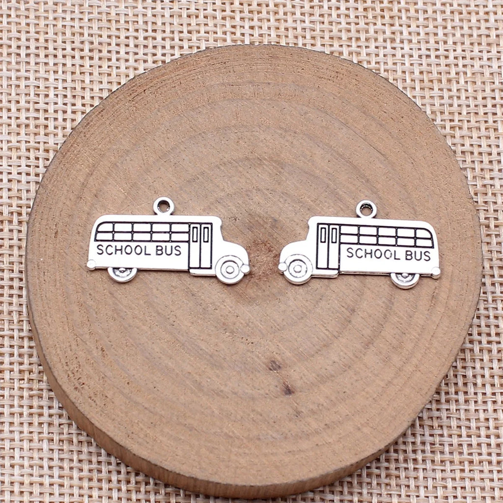 23x13mm 1.2g Antique Silver Zinc Alloy School Bus Charm Pendant for DIY Bracelet Necklace Making