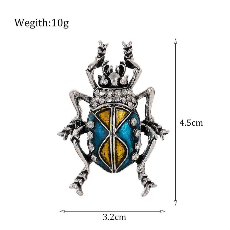 Luxury Enamel Beetle Brooch With Rhinestone Alloy Insect Lapel Pin For Women Suit Accessory Gift