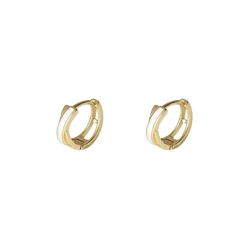 Light Luxury Copper 14K Gold Plated White Enamel Round Geometric Stud Earrings
