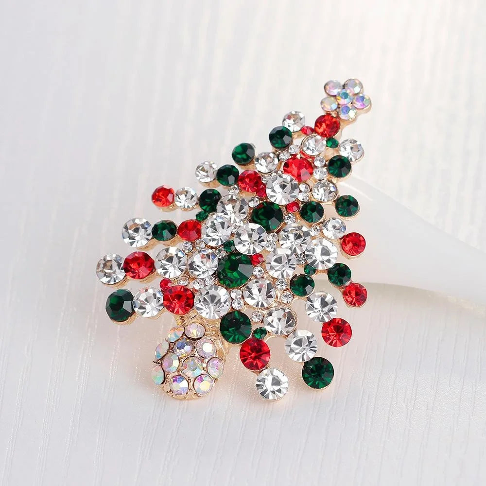 Luxury KC Gold Plated Rhinestone Christmas Tree Brooch, Elegant Women's Lapel Pin Corsage Gift