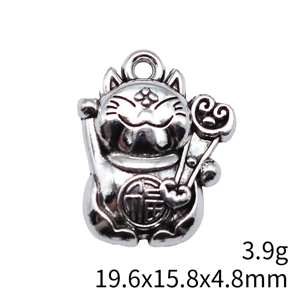 19.6x15.8x4.8mm 3.9g Antique Silver Tone Zinc Alloy Lucky Cat Charm Pendant for DIY Vintage Necklace Bracelet