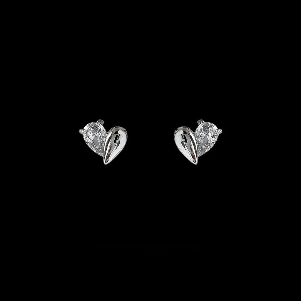 Mini Heart Zircon Stud Earrings With Copper Setting Elegant Casual Style