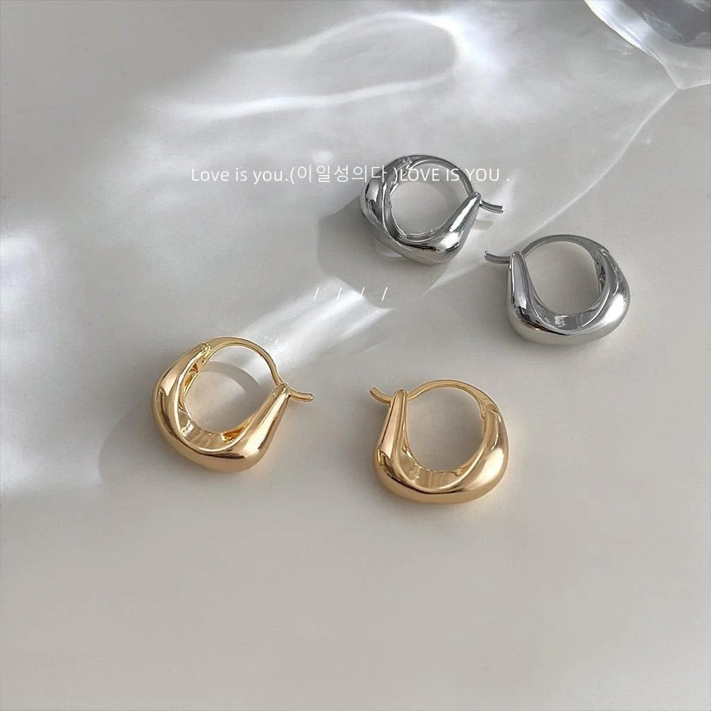 14K Gold Plated Copper Geometric Ring Stud Earrings For Women Minimalist OL Office Jewelry