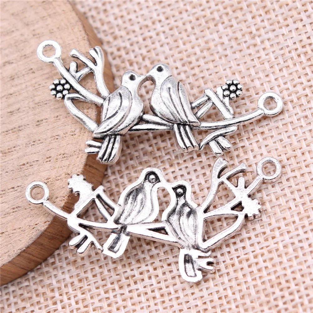 45x20mm 3.1g Zinc Alloy Paired Birds Connector Charm for DIY Necklace Bracelet Jewelry Making