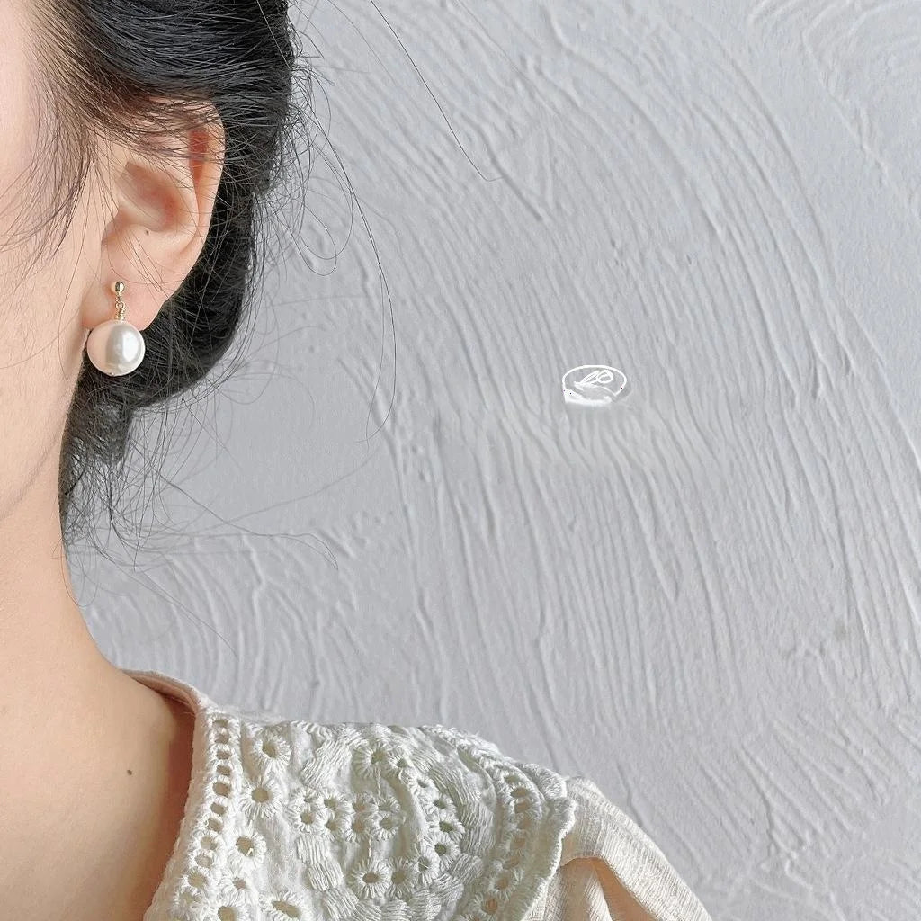 Handmade 14K Plated Glass Pearl Stud Earrings Geometric Round Influencer Style