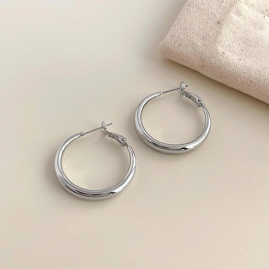 2026 Minimalist Geometric Copper Hoop Earrings For Women, Light Luxury Round Plain Ear Jewelry