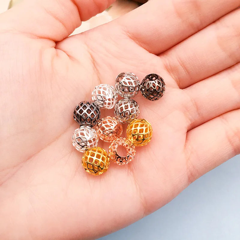 Copper Alloy Hollow Flower Ball Spacer Beads with Large Hole for DIY Earrings and Keychain Jewelry — 8mm