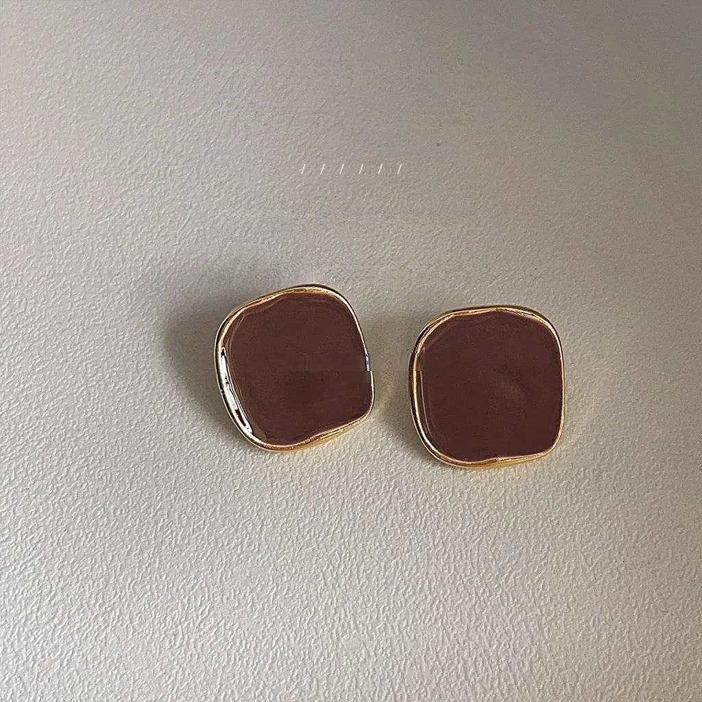 Premium 14K Plated Alloy Geometric Square Black Enamel Stud Earrings