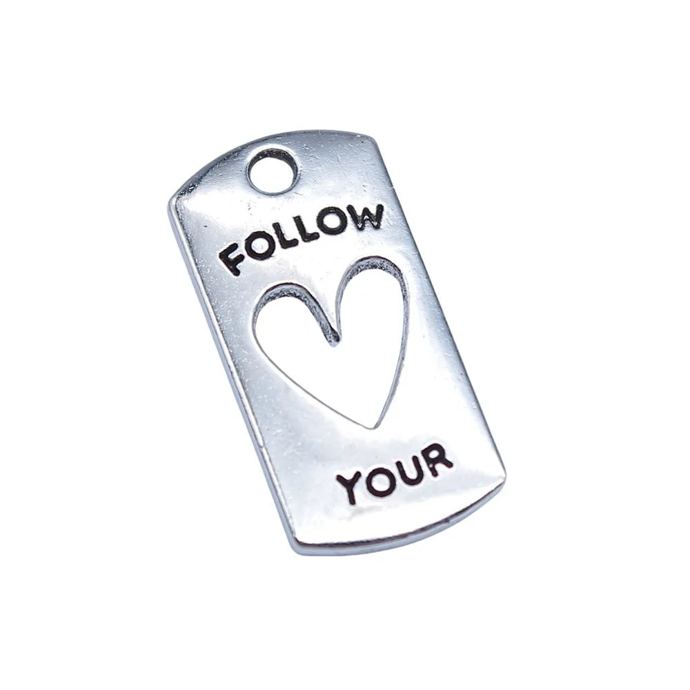 10x20mm 1.4g Antique Silver Zinc Alloy FOLLOW YOUR HEART Tag Charm Pendant for DIY Jewelry Making