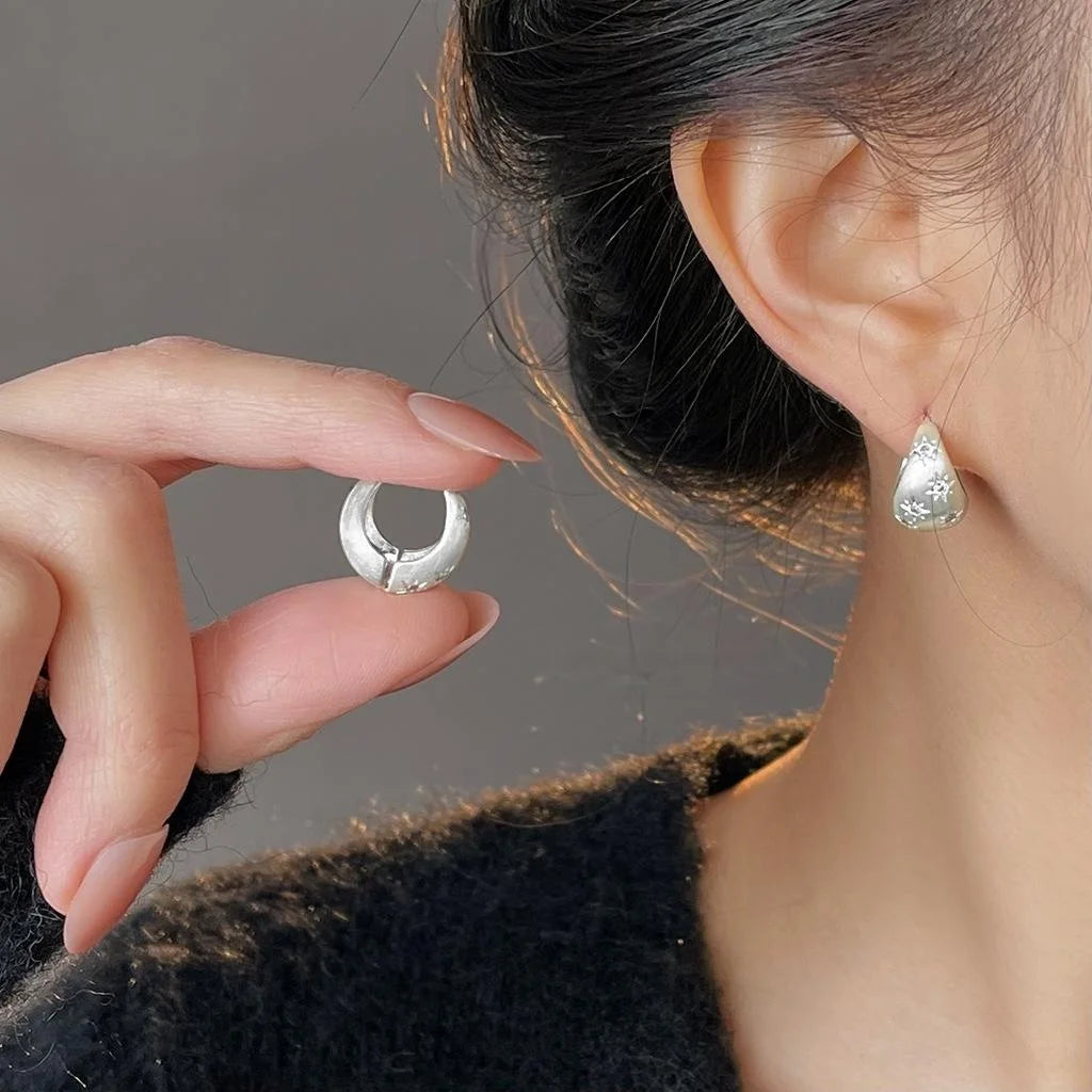Matte Brushed Copper Starburst Zircon Geometric Hoop Drop Earrings For Women