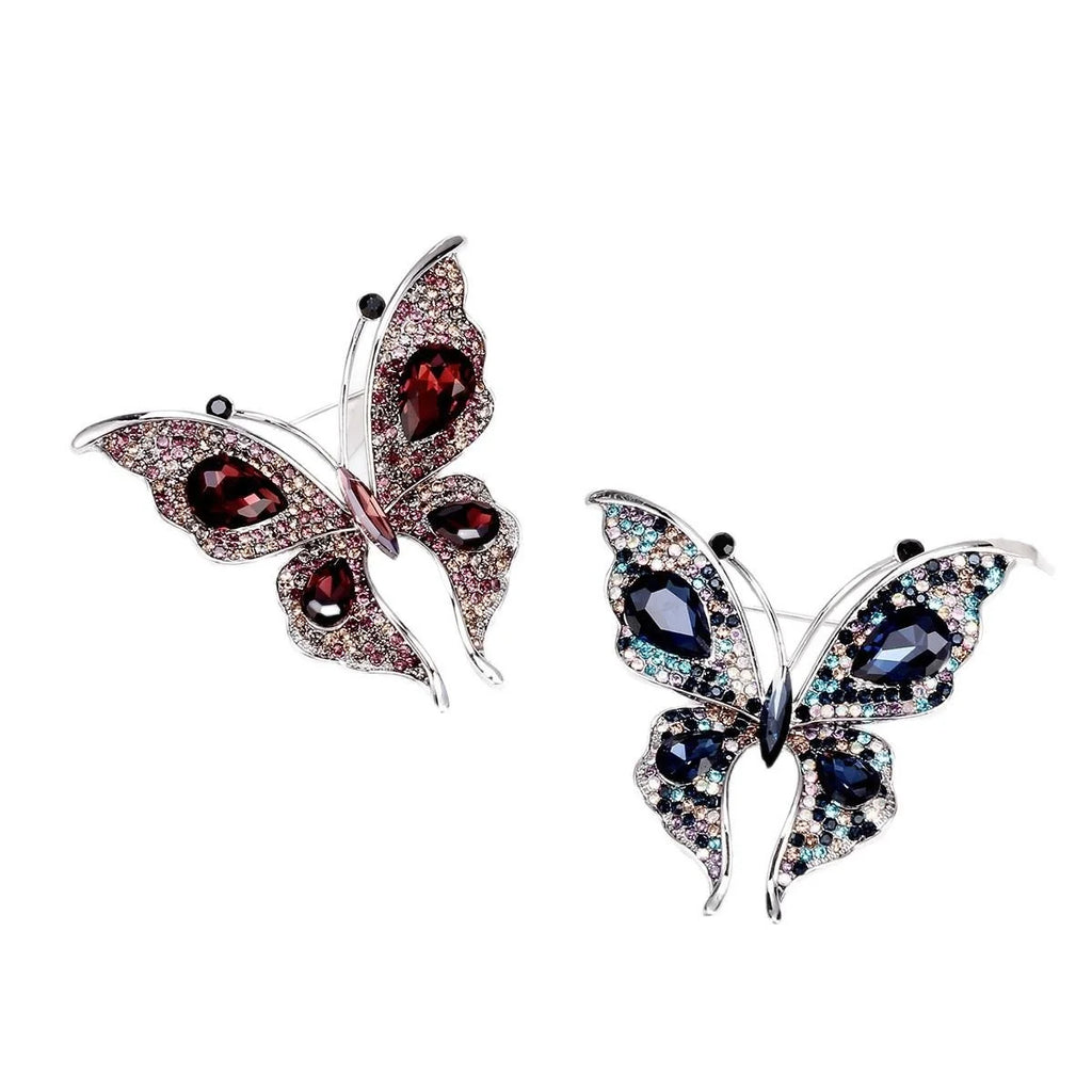 Luxury Full Rhinestone Butterfly Brooch With Blue Zircon Accent, Elegant Women's Lapel Pin Corsage Gift