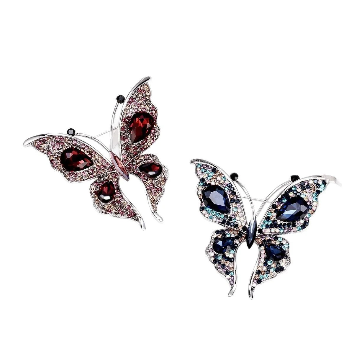 Luxury Full Rhinestone Butterfly Brooch With Blue Zircon Accent, Elegant Women's Lapel Pin Corsage Gift