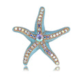 Elegant Blue Enamel Starfish Brooch With Aurora Rhinestones, Gold Tone Alloy Lapel Pin Corsage Gift