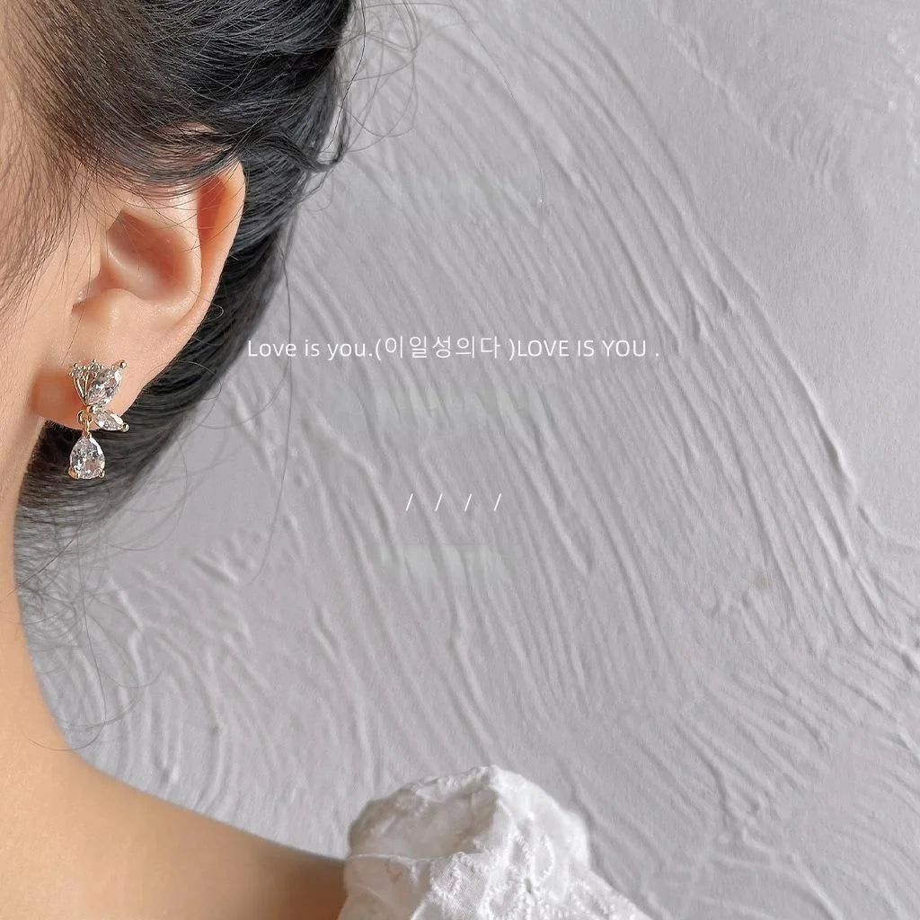 14K Gold Plated Copper Micro Pave Zircon Butterfly Stud Earrings Korean Minimalist Jewelry