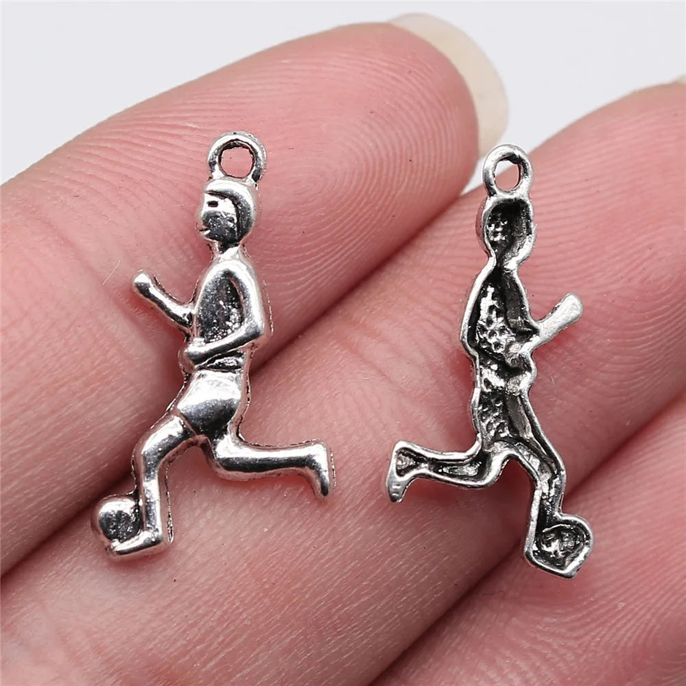 21x13mm 0.6g Antique Silver Zinc Alloy Soccer Player Charm Pendant for Sports Jewelry Making
