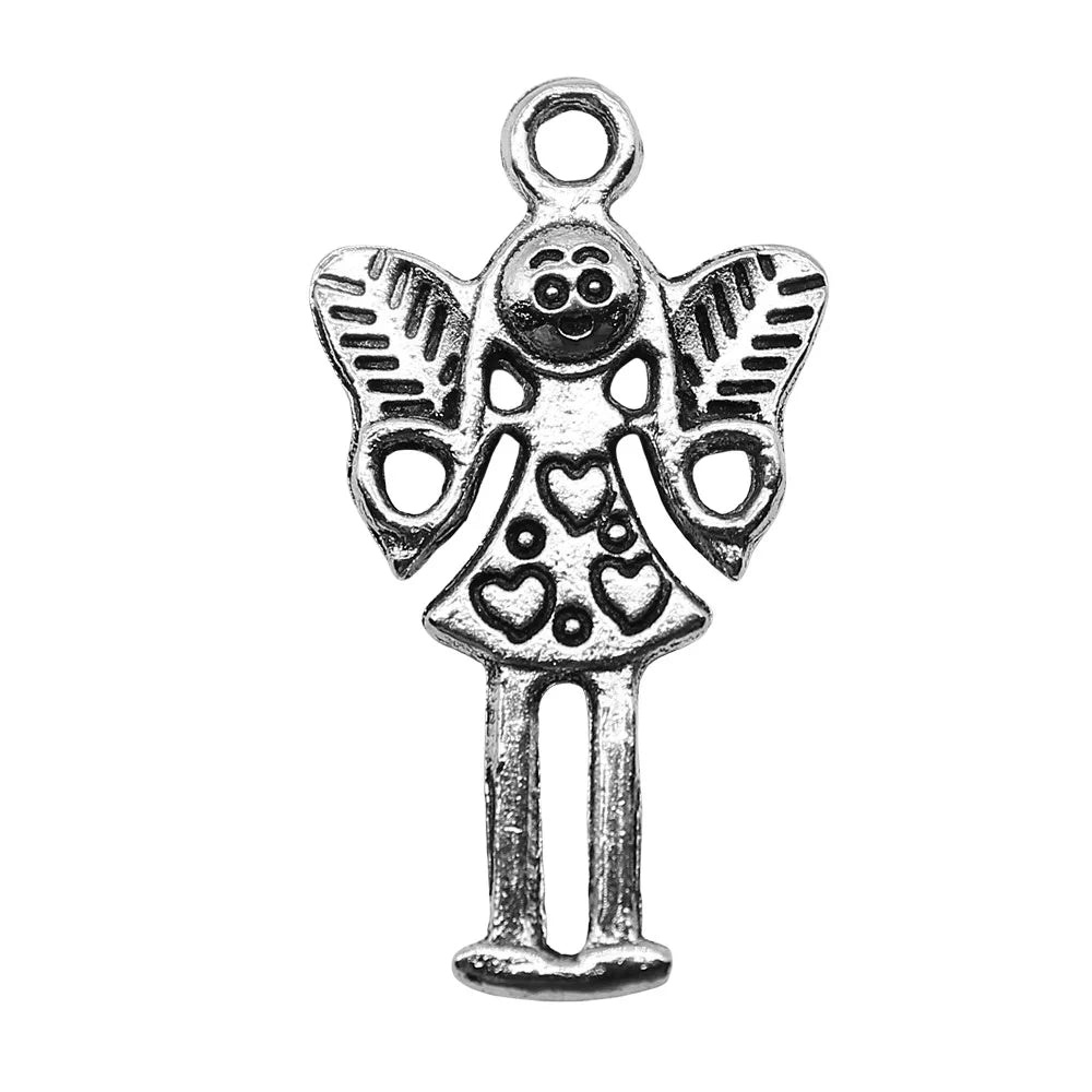 14x25mm 1g Antique Silver Zinc Alloy Heart Angel Fairy Charm Pendant for DIY Vintage Jewelry Making