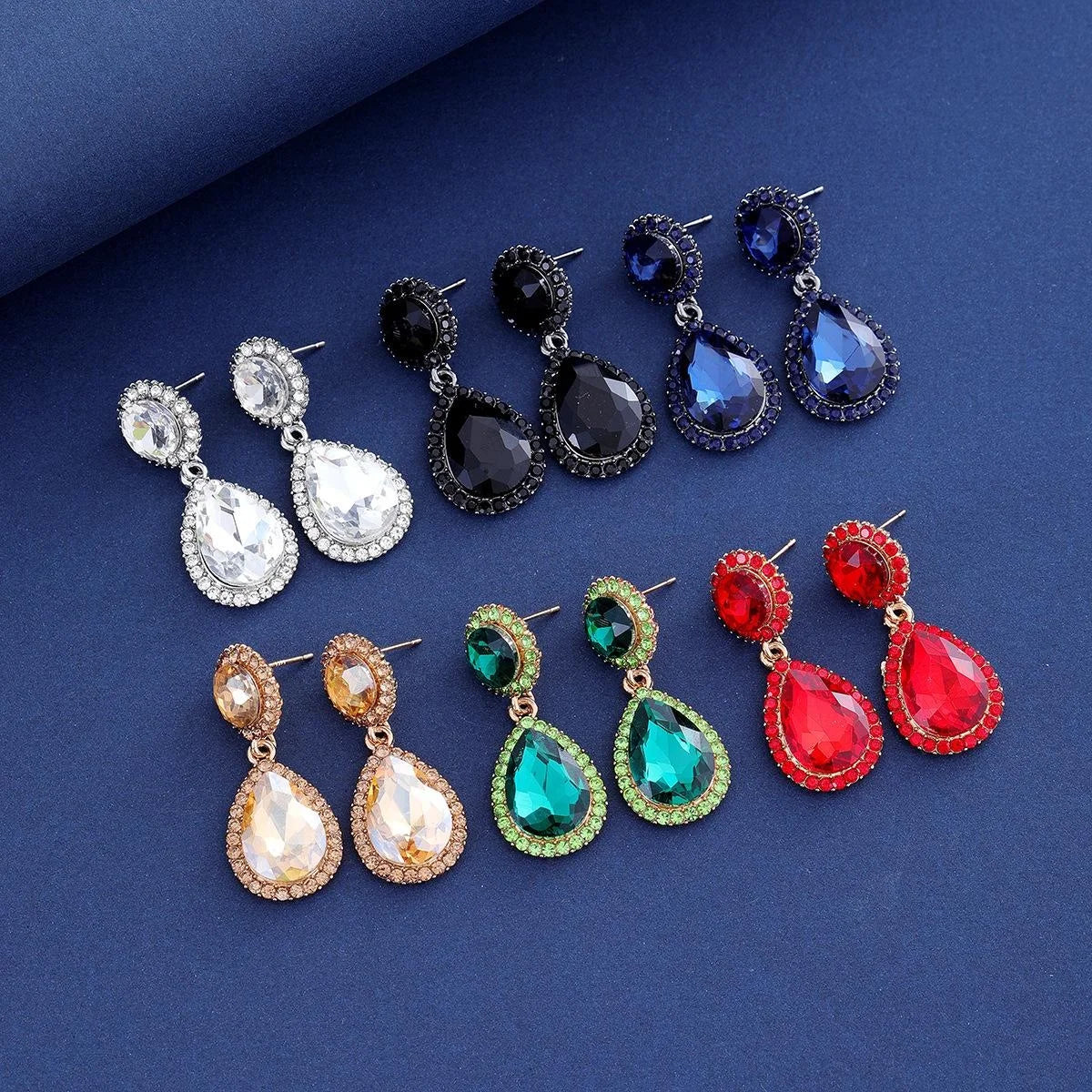 Luxury Teardrop Crystal Rhinestone Dangle Earrings, Gold Tone Elegant Bridal Jewelry For Wedding Party Gift