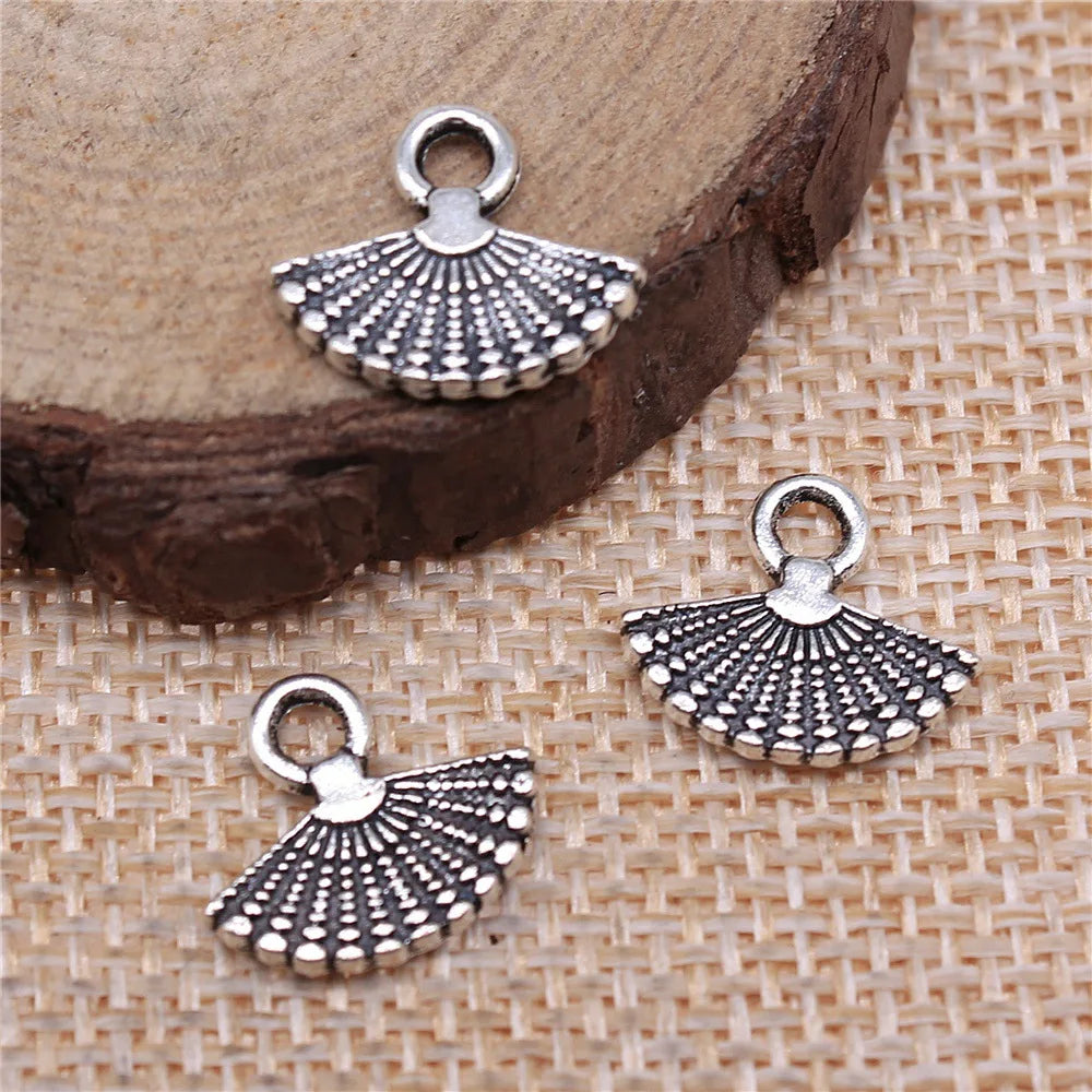 14x12mm 0.8g Antique Silver Zinc Alloy Fan Charm Pendant for Vintage DIY Necklace Bracelet Making